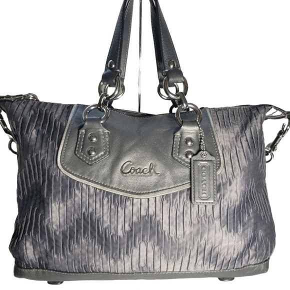 Authentic Coach Ashley gathered satin satchel gray shoulder handbag F20084 - Picture 2 of 13